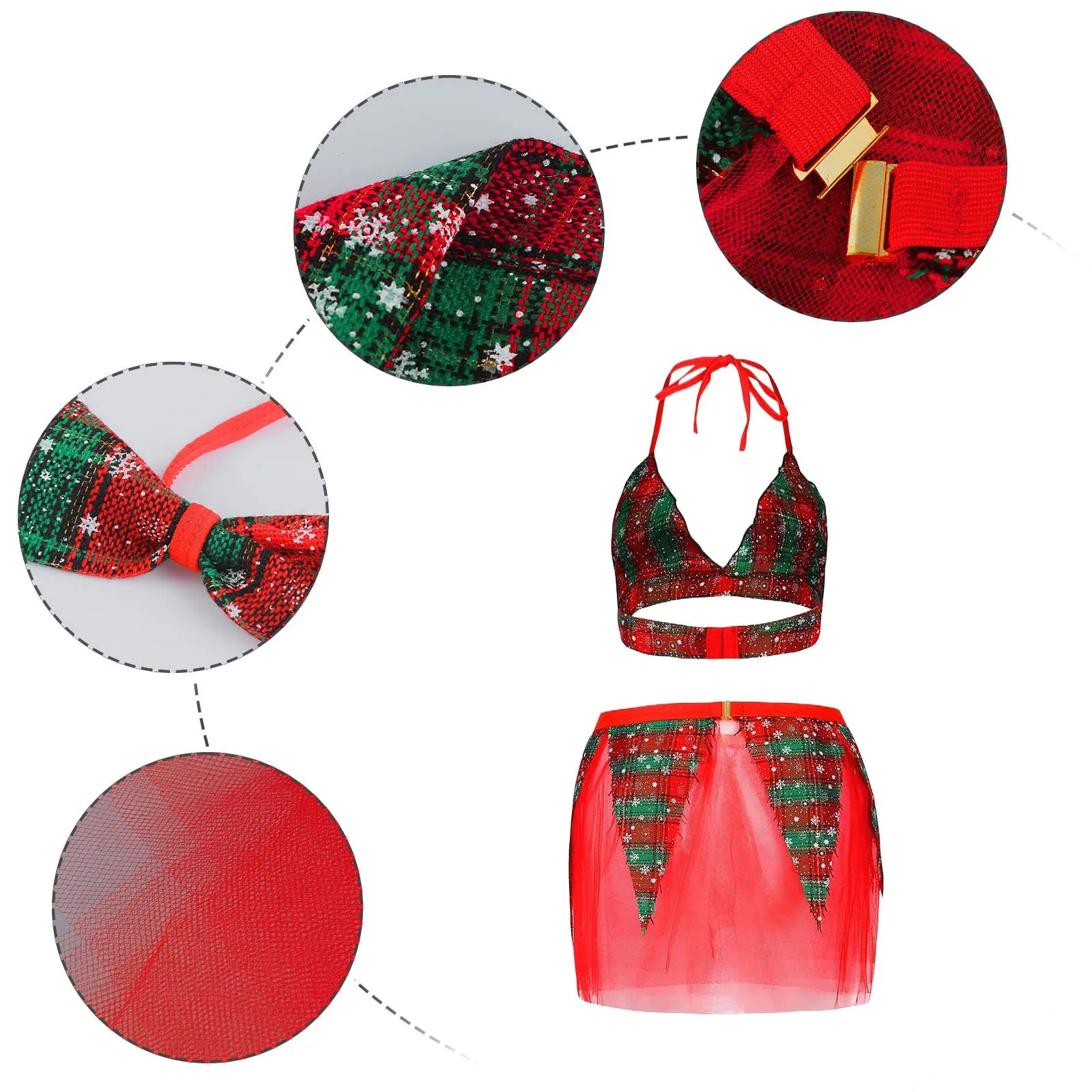 2024 Erotic Christmas Costumes Lingerie Sets Women Color Print Christmas Sexy Pajamas Sets 2 piece Cute Mini Skirt+ Underwear