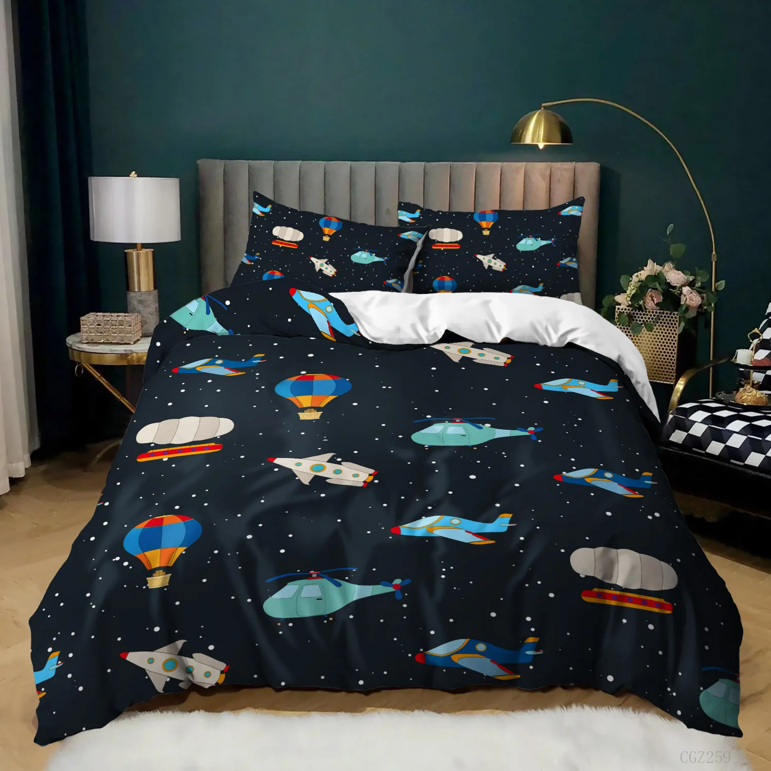 Spacecraft Duvet Cover for Boys Kids Astronomy Bedding Set Microfiber Outer Space Adventure Colorful Spacecraft King Quilt Cover