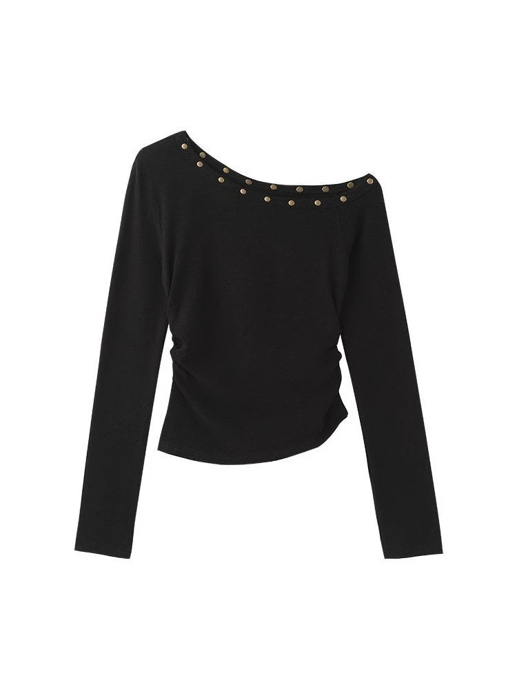 الخريف خمر برشام بلايز الشارع الشهير المرأة انحراف طوق الجرونج تيز Harajuku غير النظامية مطوي Bodycon التي شيرت