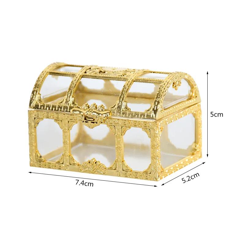 10Pcs Golden Treasure Chest Candy Boxes Jewelry Storage Plastic Snack Packaging Gift Box for Birthday Wedding Party Decorations