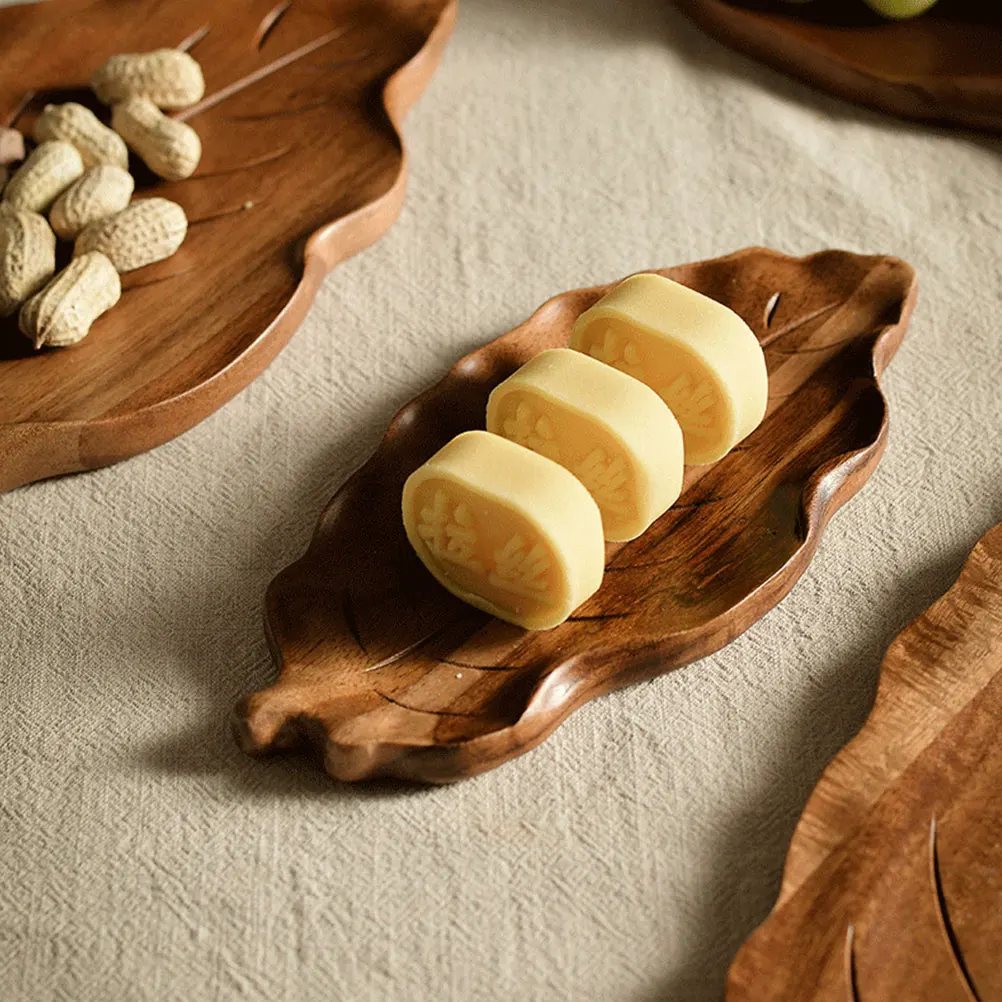 

Wooden Tea Leaf Shape Wood Serving Tray For Fruit Bread Cake Dessert Display Storage Kitchen Restaurant Hotel Use Solid