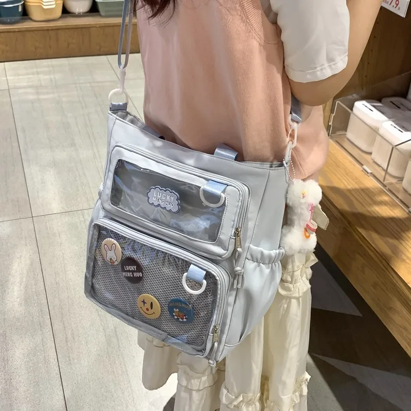 Japanese Academy Girls Versatile Minimalist Class Shoulder Crossbody Bags Transparent Bar Cute Basic Baby Pain Bags Nylon Itabag