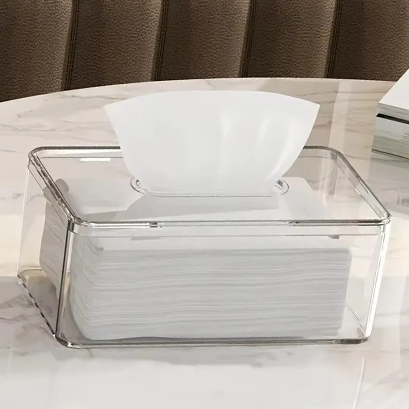 

1Pc Transparent Acrylic Tissue Box Holder Tissue Dispenser Napkin Holder Car Home Office Desktop Tissue Storage Box Organizer