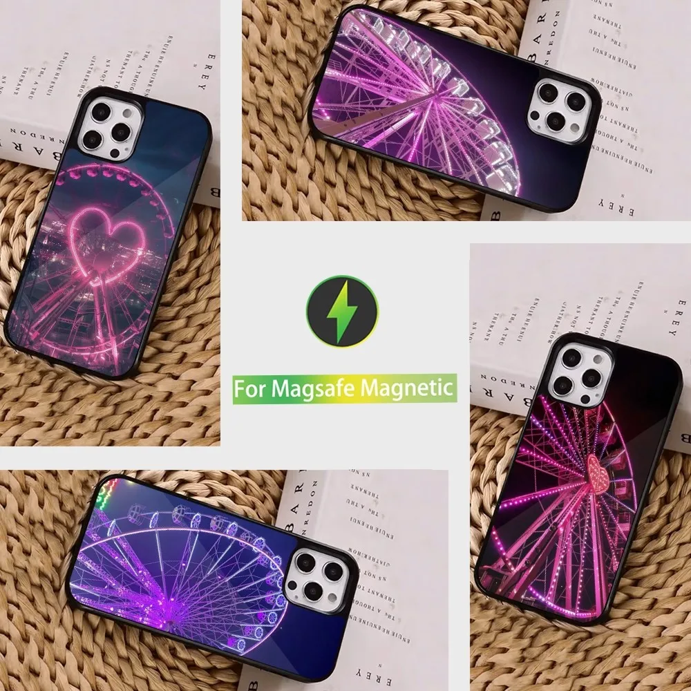 Ferris Wheel Night Market Phone Case  For iPhone 16,15,14,13,12,11,Pro,Max,Plus,Mini, Magsafe,Magnetic Wireless Charging Case