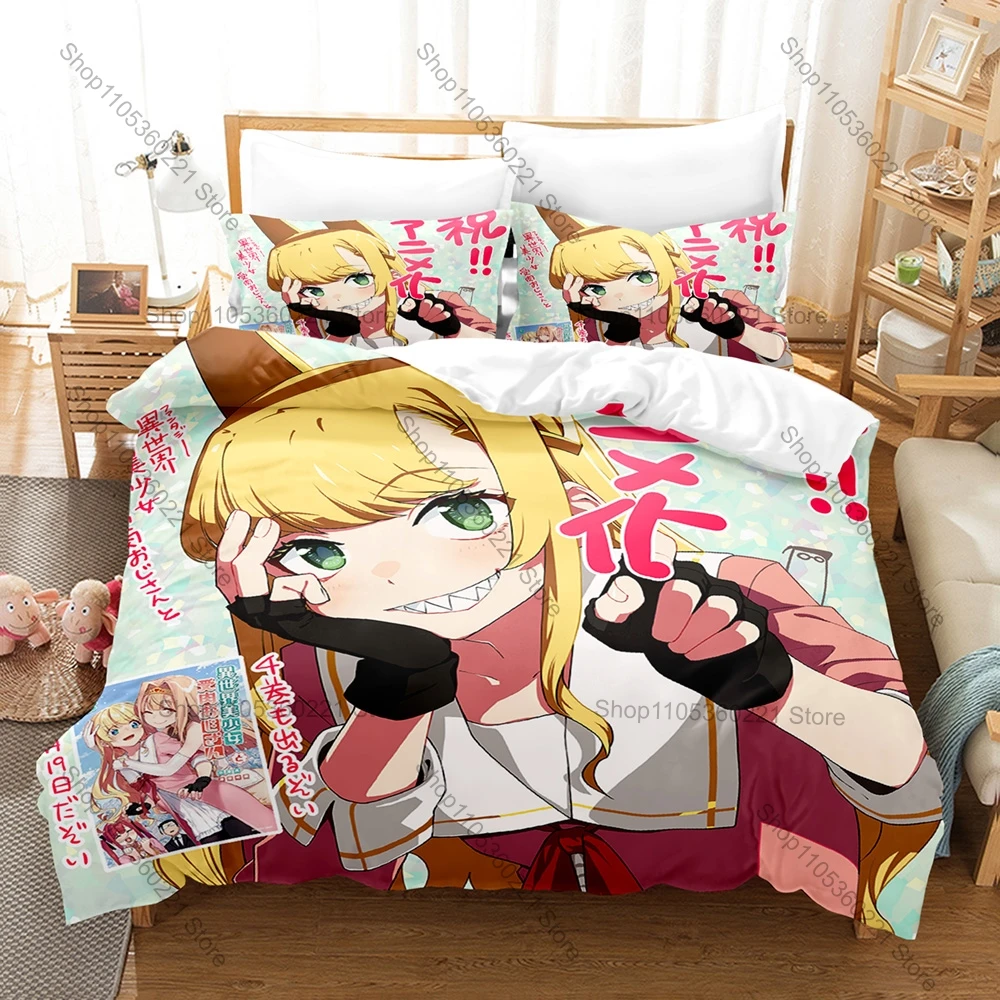 Juego de Ropa de Cama con Estampado HD de Anime, Diseño de Chicas Elfas Mágicas Bishoujo, Funda de Edredón + 2 Fundas de Almohada de Poliéster, Decoración para Habitación de Adolescentes Otaku
