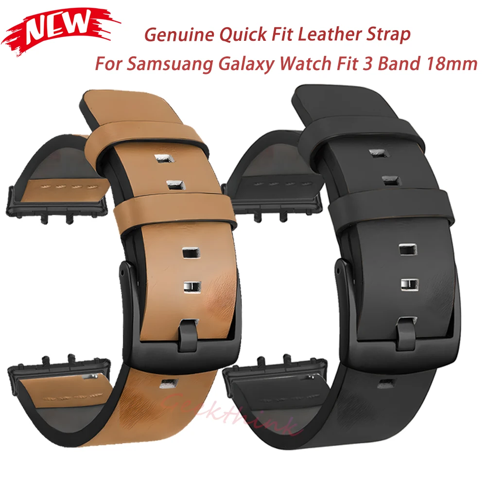 Genuine Quick Fit Leather Strap  Metal Connector Correa for Galaxy Watch Fit 3 Bracelet for Samsuang Galaxy Watch Fit 3 Band18mm