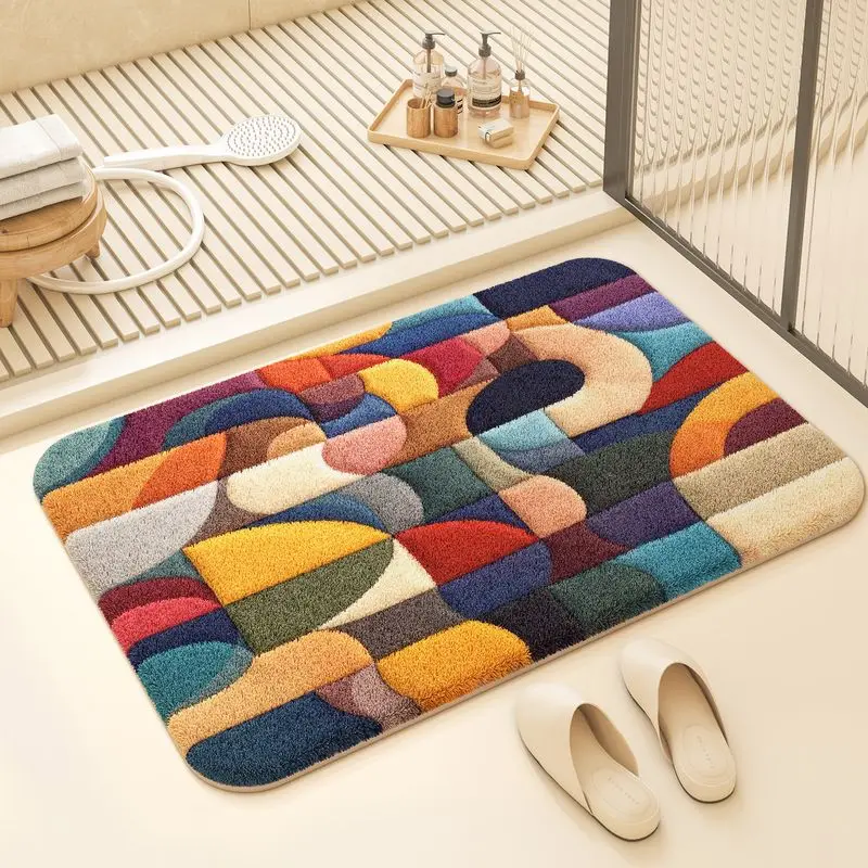VIKAMA Modern Abstract Bathroom Floor Mat, Water Absorbing and Anti-Slip Bathroom Door Mat, Entryway Wall Mat, Home Decoration