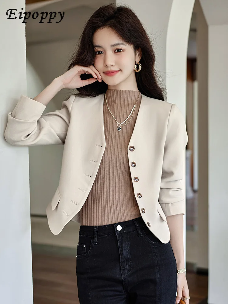 

Small Suit Jacket Women's Short Top Casual Temperament Coffee Color Suit