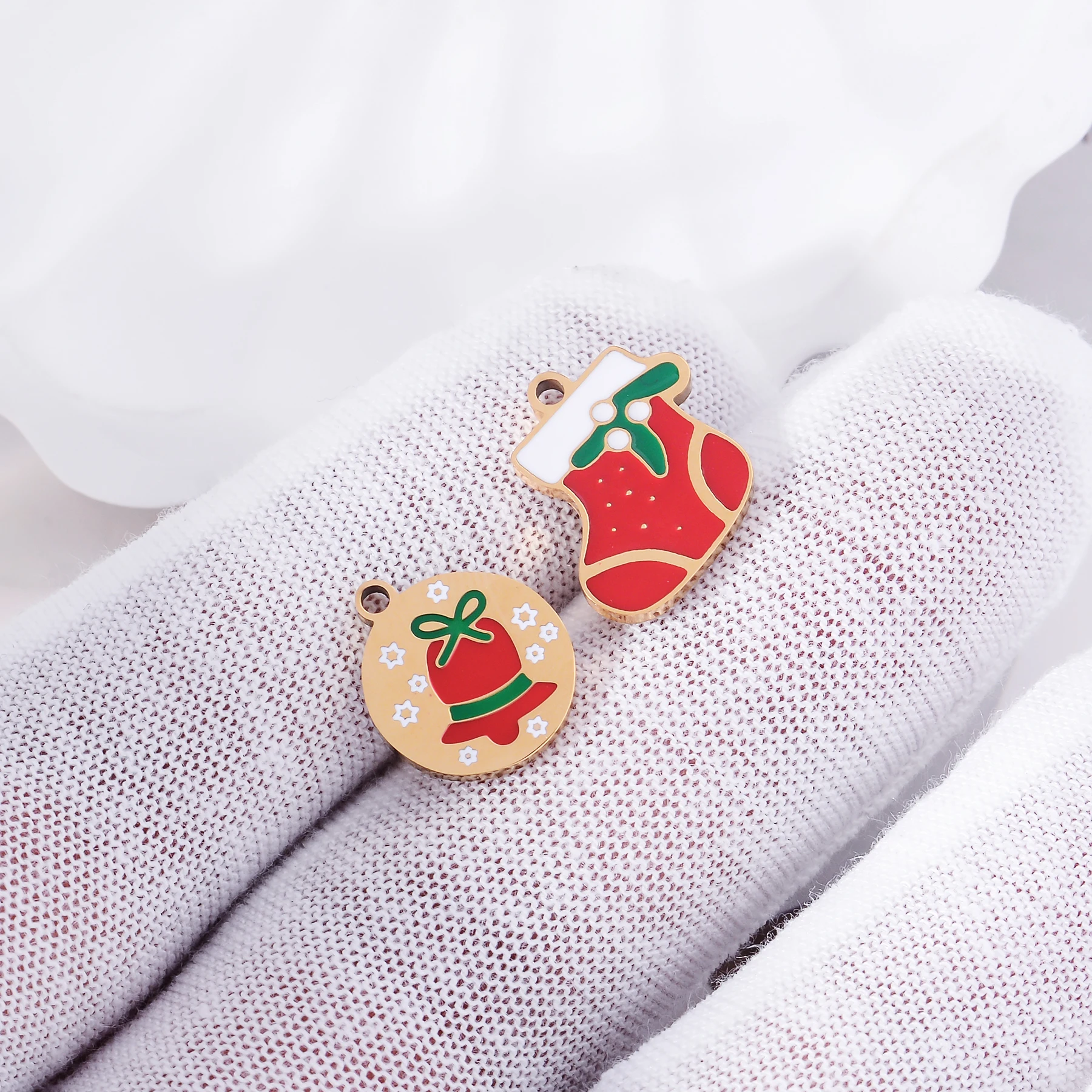 10 قطع المينا الكرتون عيد الميلاد ثلج سانتا كلوز شجرة الأيائل هدية الفولاذ المقاوم للصدأ قلادة الحلي سوار ذاتي الصنع قلادة