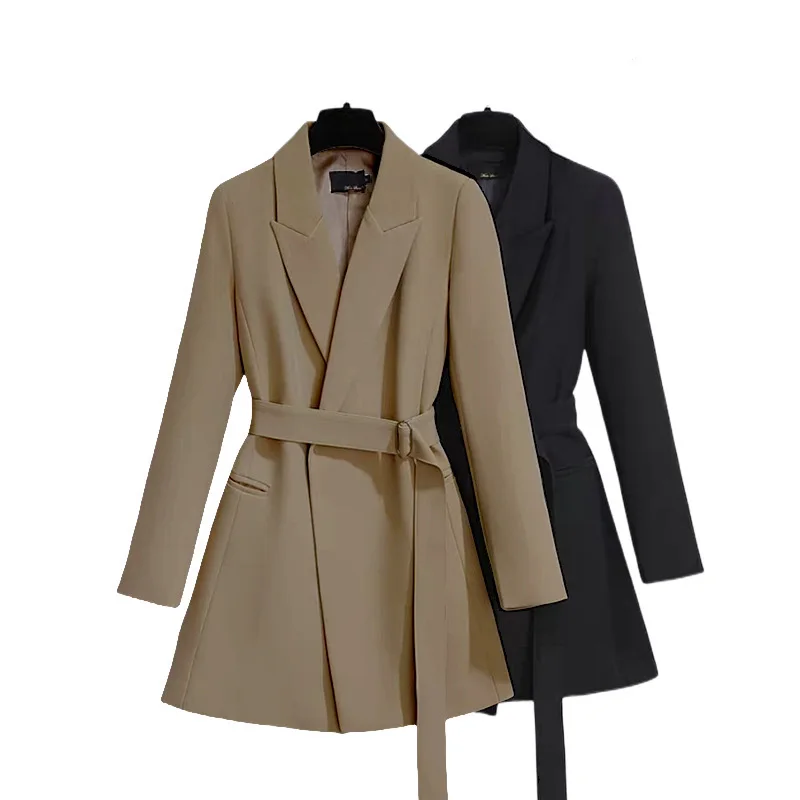 2023 Spring Korean Style Long Jacket Blazer Lace Up Casual Windbreaker Trench Coats for Women Office Professional Clothing