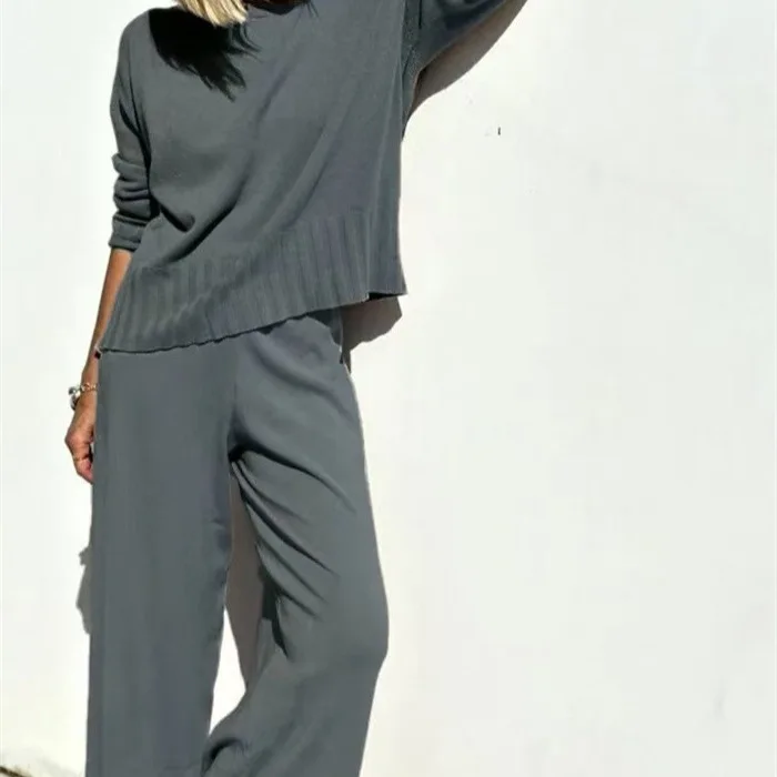 Casual Knit Wide Leg Pants Set - usage example