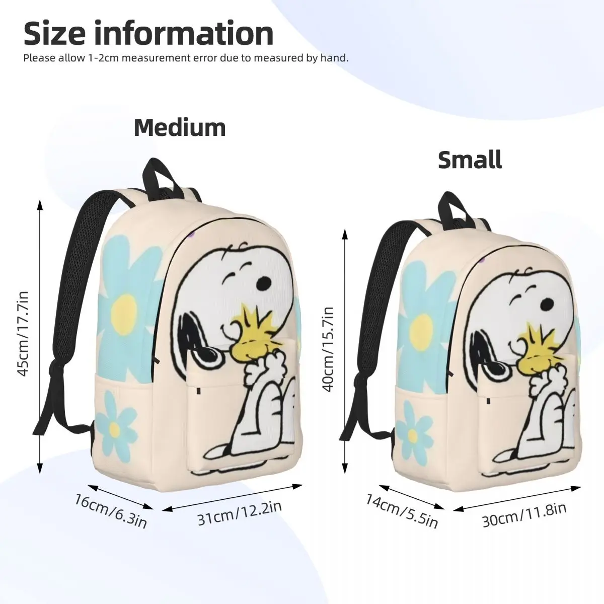 Snoopy_show tas sekolah ringan, tas sekolah kasual, ringan, motif cetak, untuk sekolah, luar ruangan, belanja, kantor 15,7 inci 17,7 inci