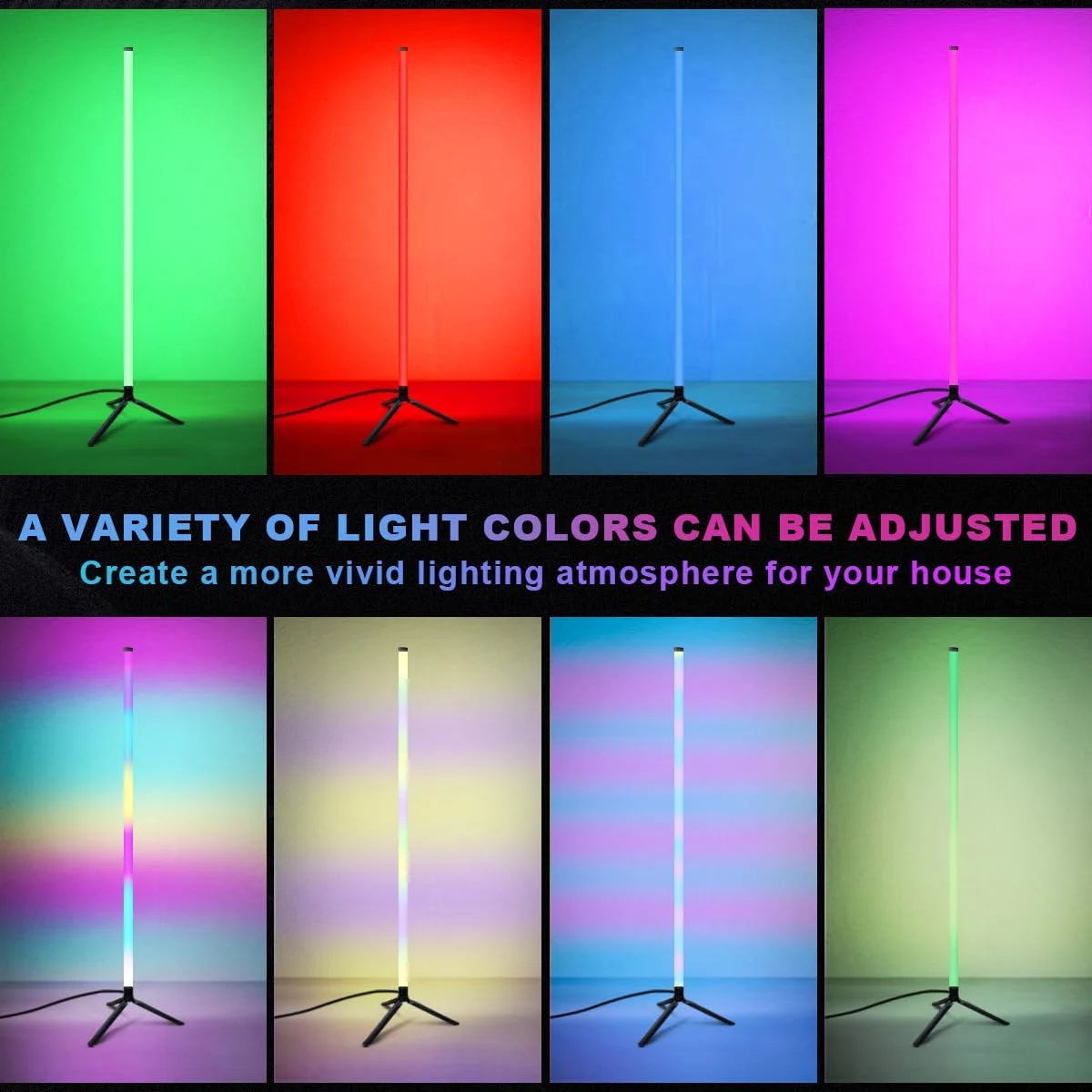 APP التحكم الذكية مصباح أرضي الزاوية ضوء قائم لغرفة المعيشة العمل مع مزامنة الموسيقى عن بعد 16 مليون تغيير لون 120 سنتيمتر