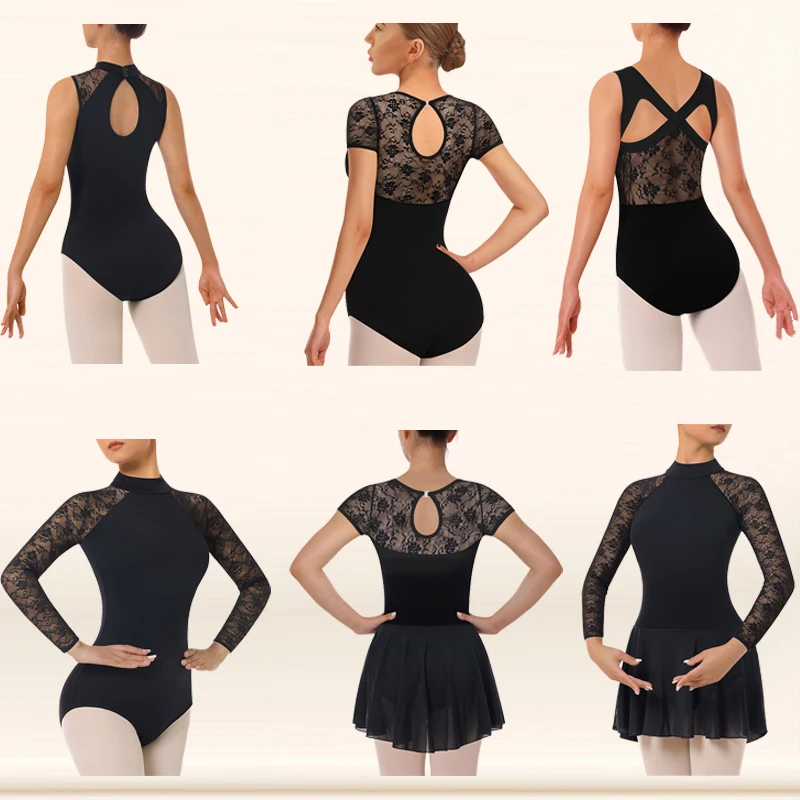 

Women's Ballet Leotards Lace Dance Bodysuits Hollow Back Dancewear for Stage Performance Tank/Short/Long Sleeves