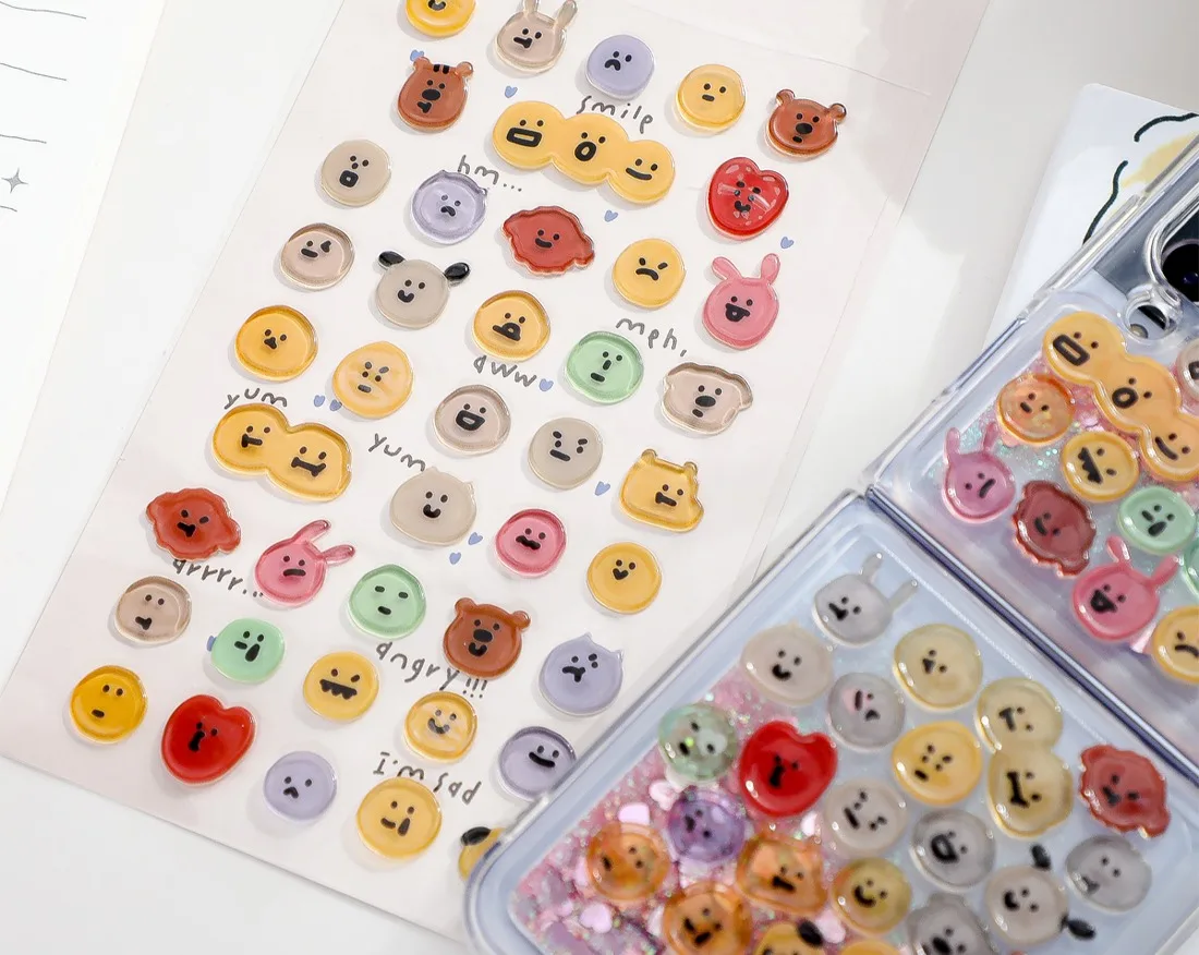 Koreanische 3D Smiley-Kristallaufkleber DIY Bastelbedarf BONITO Edelstein-Sticker für Scrapbooking, Junk Journal & Heimdekoration – Detail 3