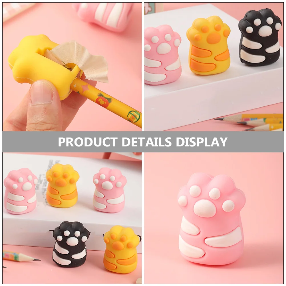 3 Pcs Cat Claw Pencil Sharpener Portable Hand Manual Desktop for Kawaii Single Hole Sharpeners Shaking Paw