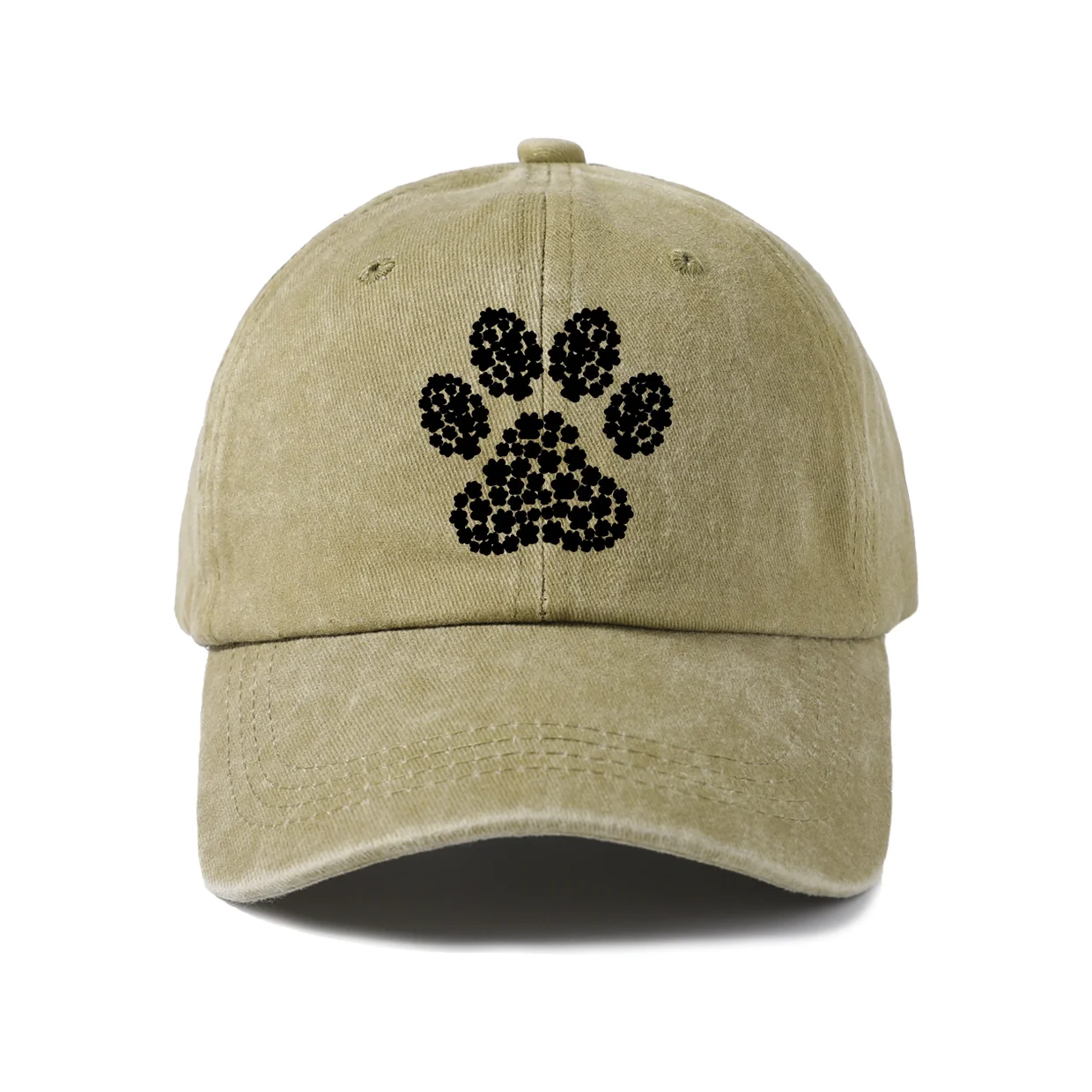 Black Paw Print Graphic Baseball Cap, Vintage Washed Adjustable Unisex Dad Hat, Everyday Gift