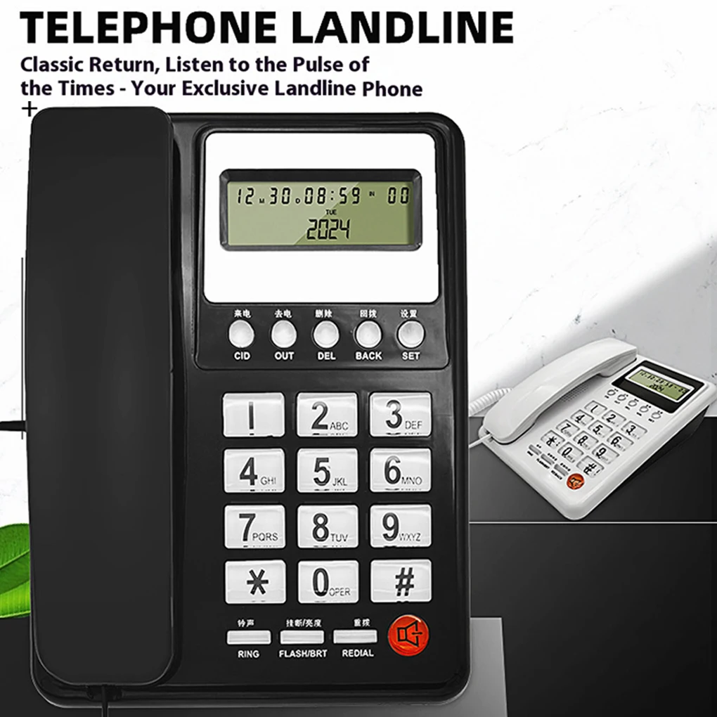 ABS Desk Corded Telephone With Display View Time And Date For Efficient Office Communication Corded Landline Phone