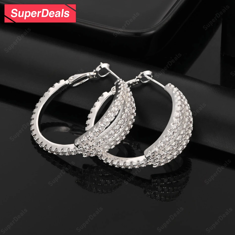 

SuperDeals AAA Zircon 925 Sterling Silver 33mm Round Hoop Earrings Temperament Earrings Anniversary Party Noble Luxury Jewelry