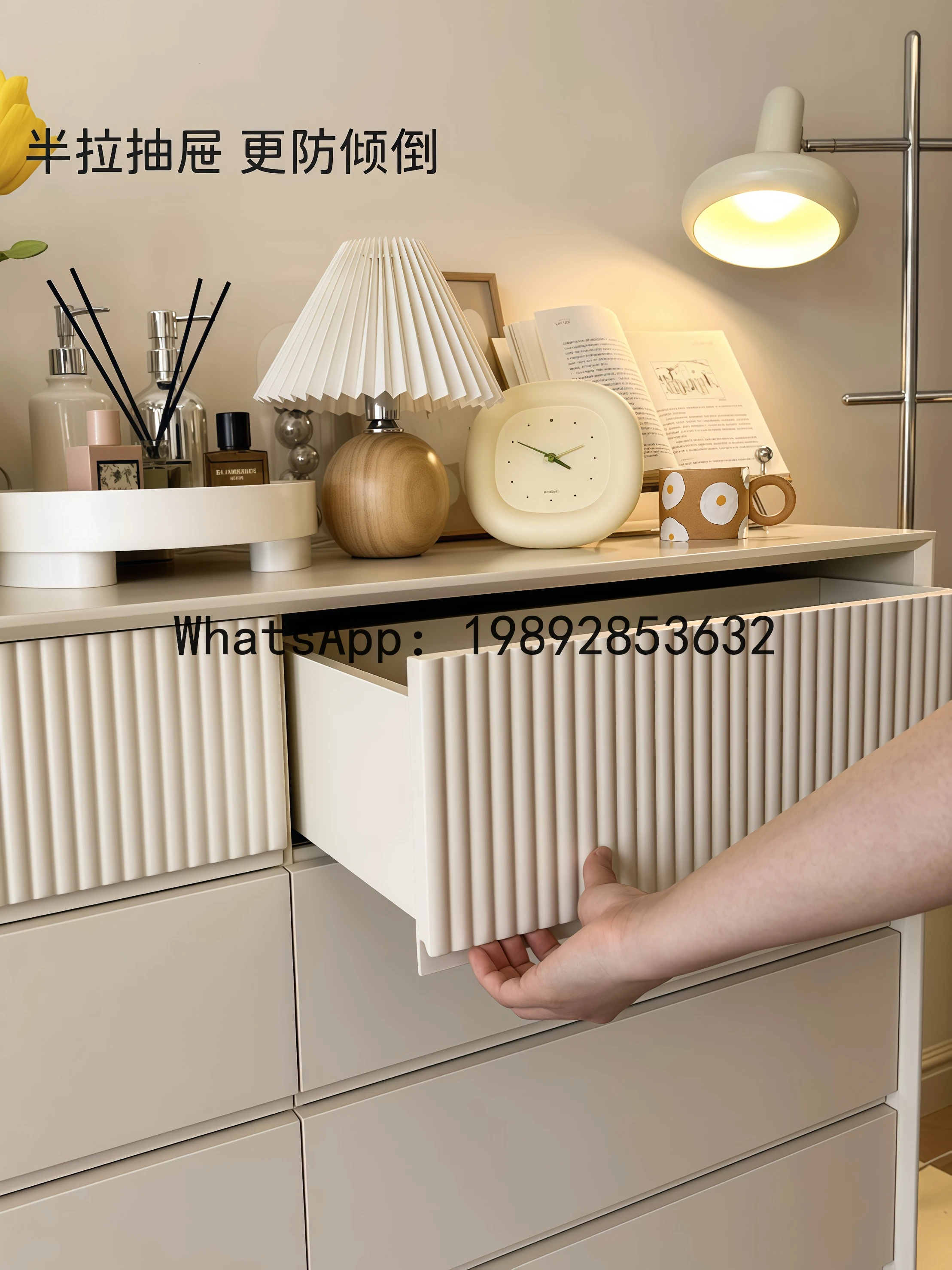 LYY Cream Style Eight-Drawer Cabinet Bedroom Simple Luxury Six-Drawer Cabinet Solid Wood Living Room Bedroom Drawer Storage