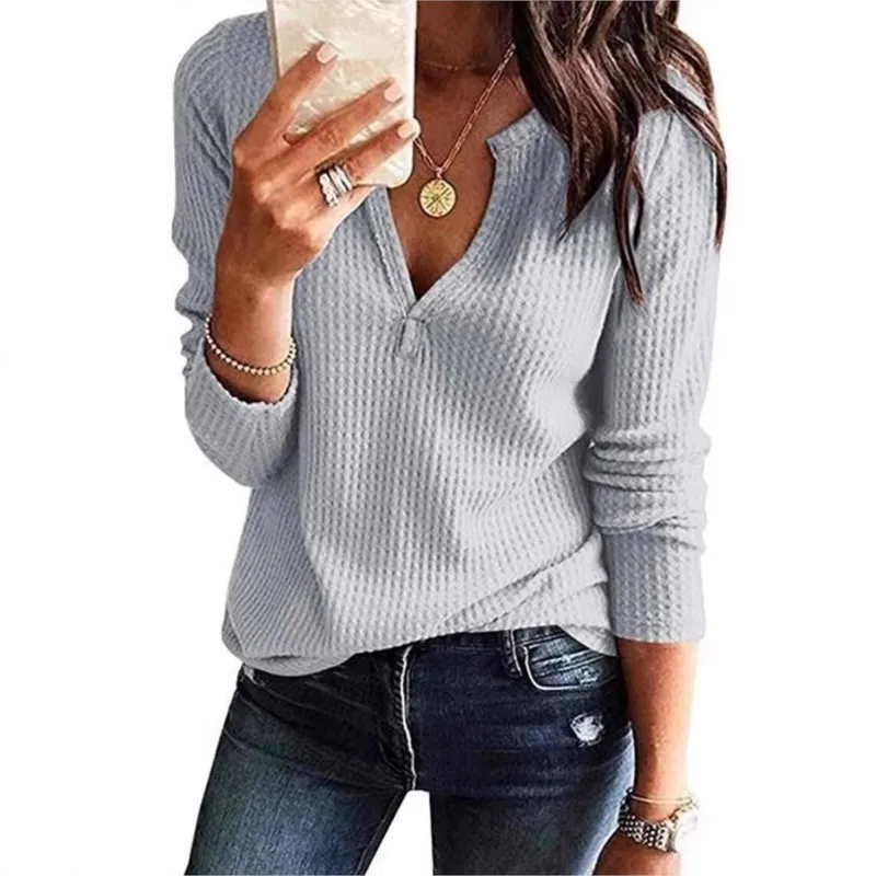 

2024 Women‘s Autumn Winter V-Neck Long Sleeved Tops Pullover Ladies Casual Loose Shirts Blouse Female Fashion All-match Clothing