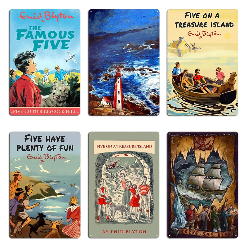 The Famous Five by Enid Blyton Five on a Treasure Island Lighthouse Goonies Never Say Die Metal Cave Wall Decor Tin Sign Poster