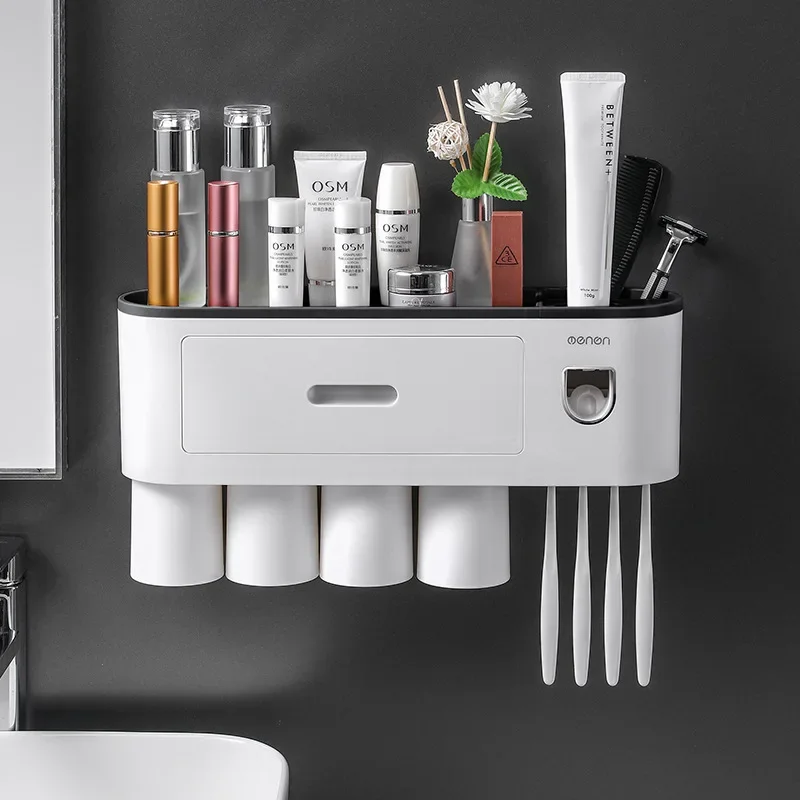 

Magnetic Adsorption Inverted Toothbrush Holder Double Automatic Toothpaste Squeezer Dispenser Storage Rack Bathroom Accessories