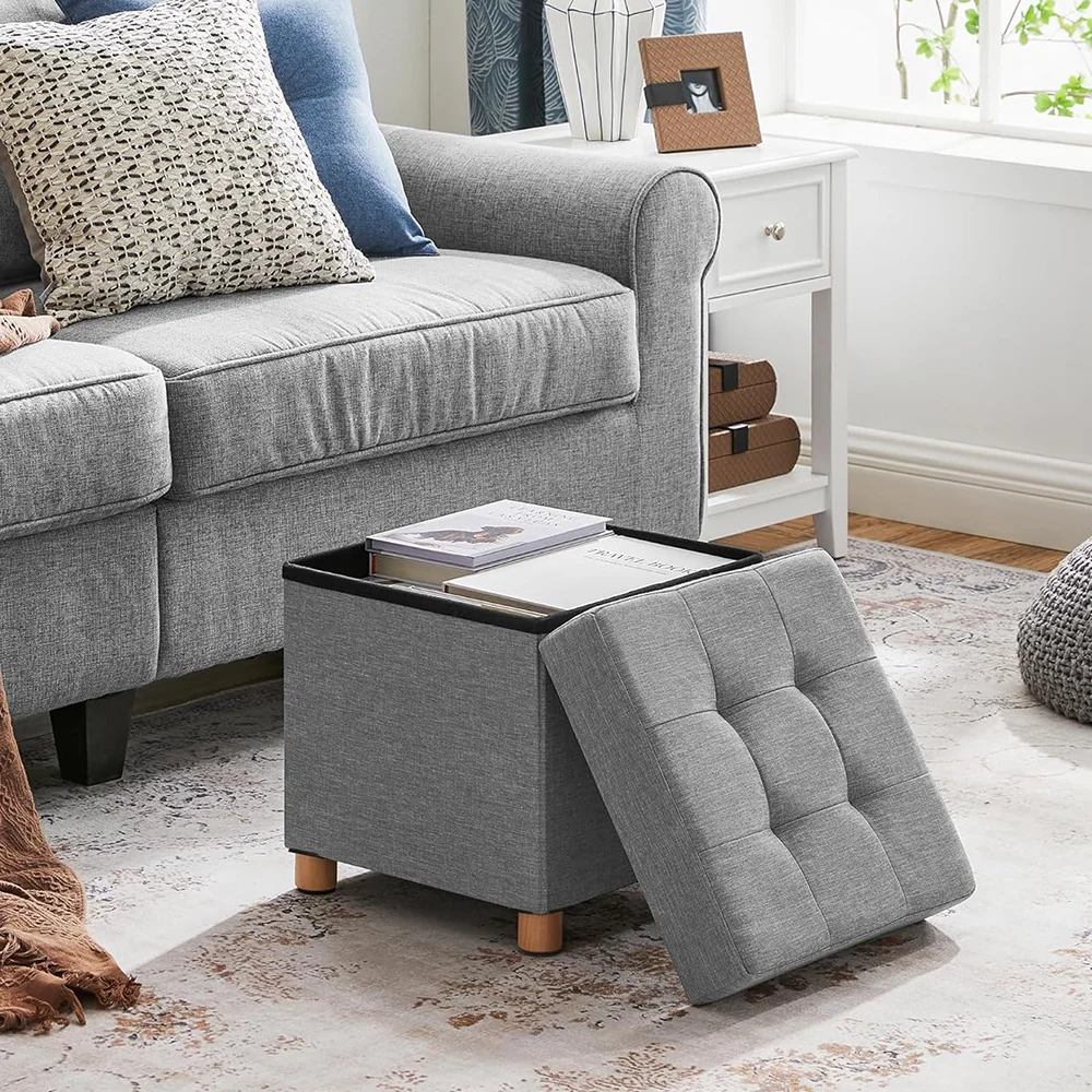 Storage Foot Stool Foldable Bench Seat Stool Footchair Removable Lid Upholstered Seat 76*38*38cm/38*38*32cm