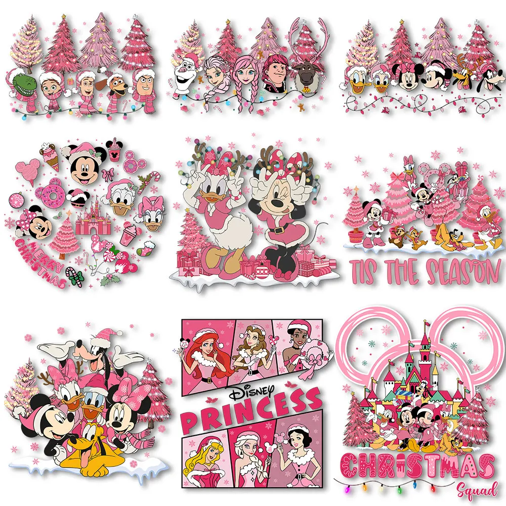 Pink Christmas Princess Iron on Decals Heat Transfer Stickers Thermal Patches DIY Ironing on Tshirts