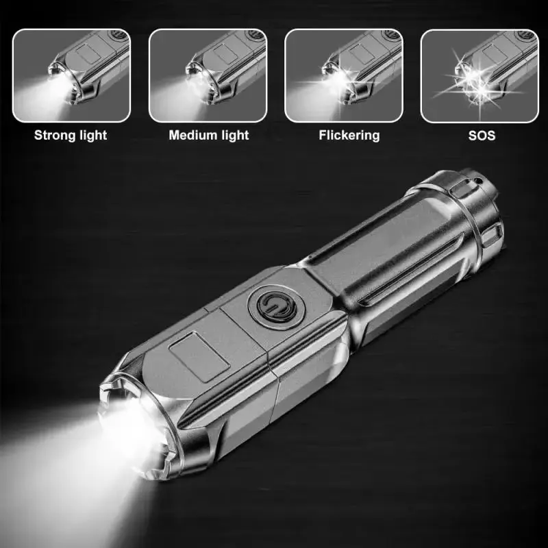 4 Lighting Mode Strong LED Flashlights Telescopic Zoom Tactical Torch USB 18650 Portable Spotlight Long-Range Camping Flashlight