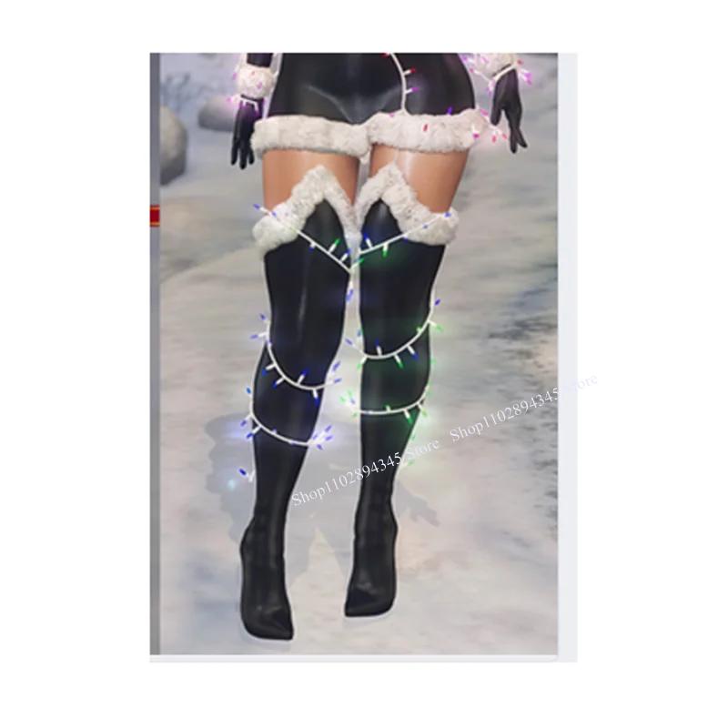 Blue Fur Over Knee High Boots Thin High Heel Pointed Toe Fashion Sexy Cool 2024 Winter Big Size Woman Shoes Zapatillas Mujer