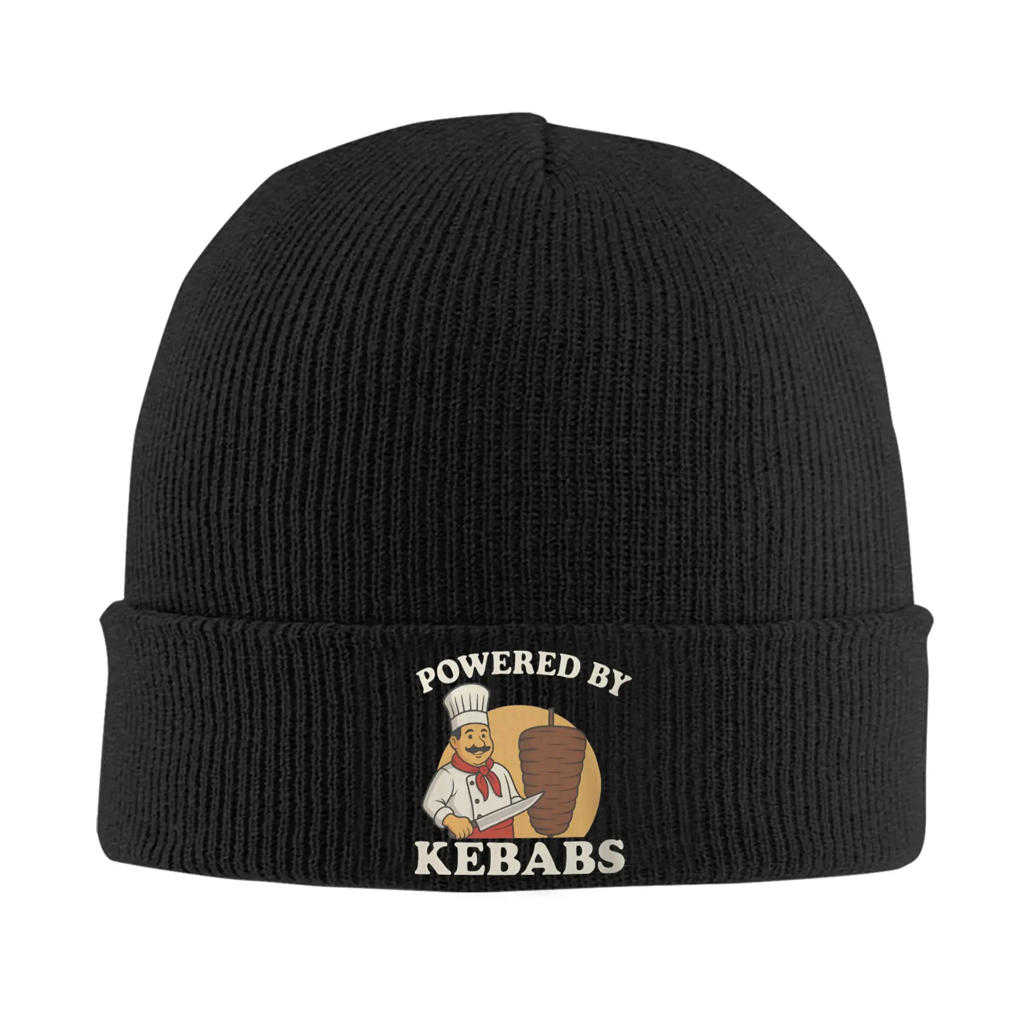 Funny Powered By Doner Kebab Grill Master Knitted Hat Beanies Autumn Winter Warm Acrylic New Arrival Foodie Cap Men Women Gifts