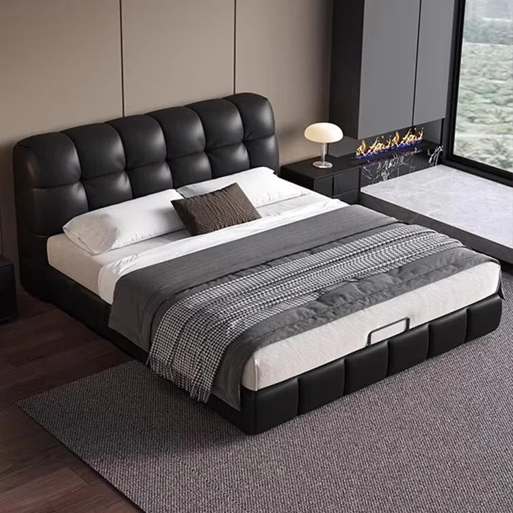 

ABCLight Luxury Double Bed with Wooden Frame and Fabric Upholstery for Bedroom Furniture Customizable