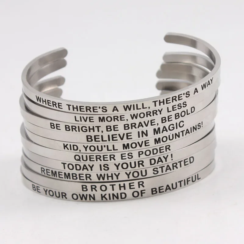 THIS TOO SHALL PASS 4mm Inspirational Cuff Bangle For Girls Women 316L Stainless Steel Positive Phrases Mantra Bracelet Jewelry