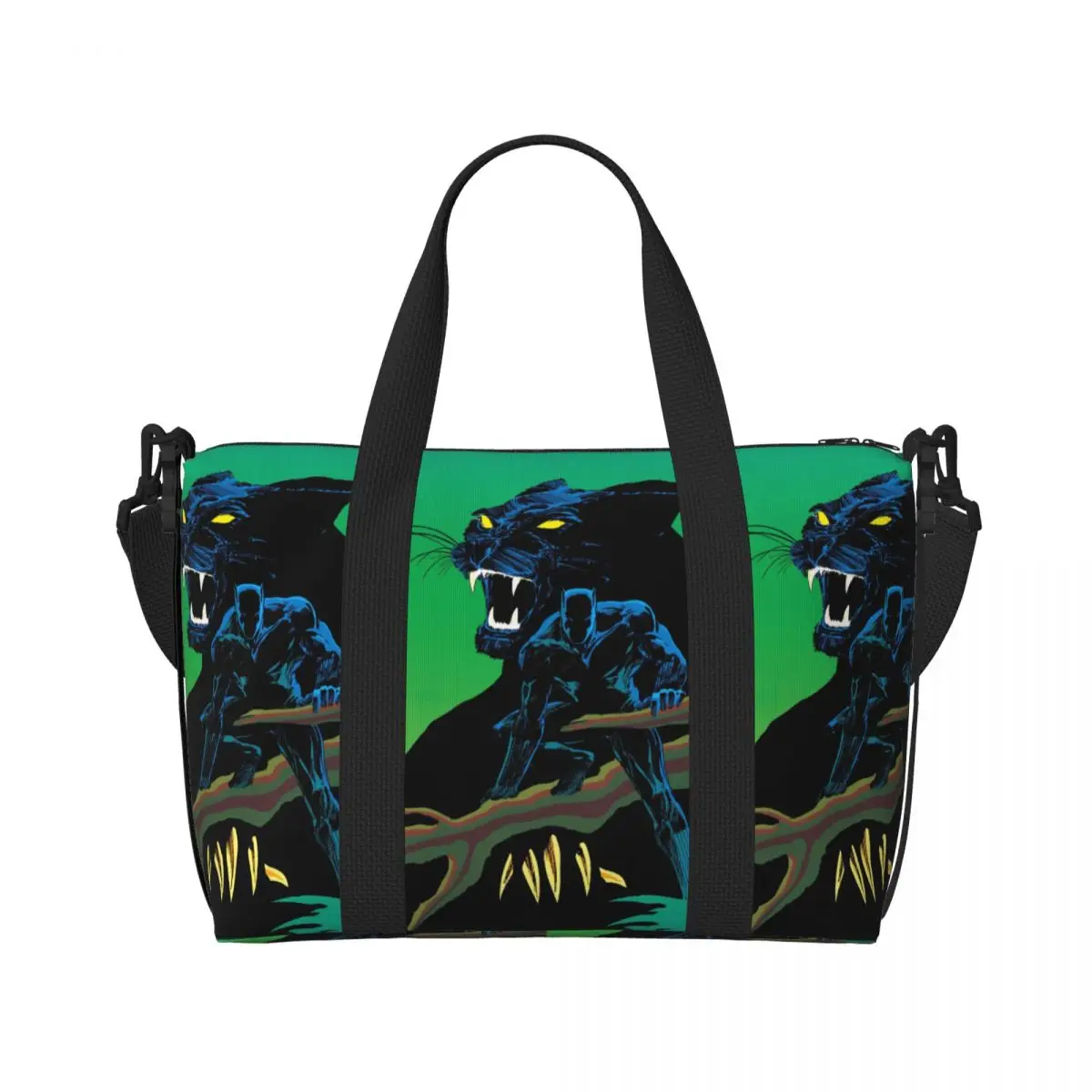 Custom Large Black Panther Tote Bag Women Shoulder Shopping Beach Gym Travel Bag