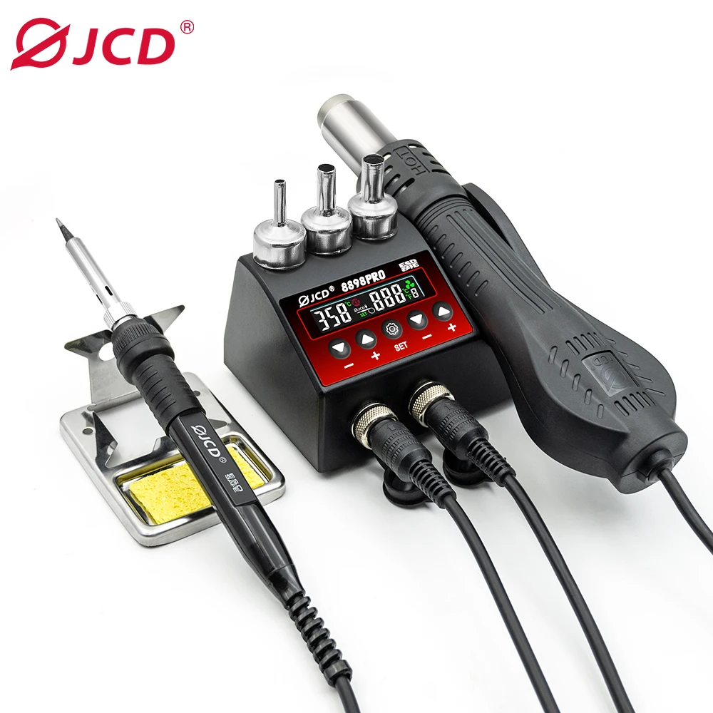 JCD 8898Pro 2-in-1 stasiun solder layar LCD 750W suhu dapat disesuaikan kontrol aliran udara BGA SMD IC Alat pengerjaan ulang las