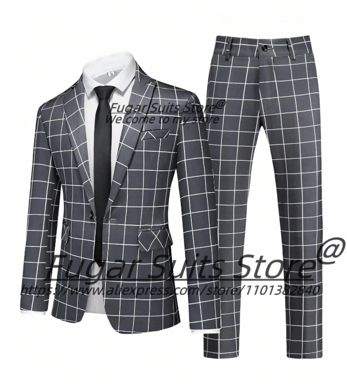 Business Gray Plaid Men Suits Slim Fit Tailor Made Peak Lapel Groom Wedding Tuxedos 2 Pcs Sets High-end Male Blazers Ropa Hombre