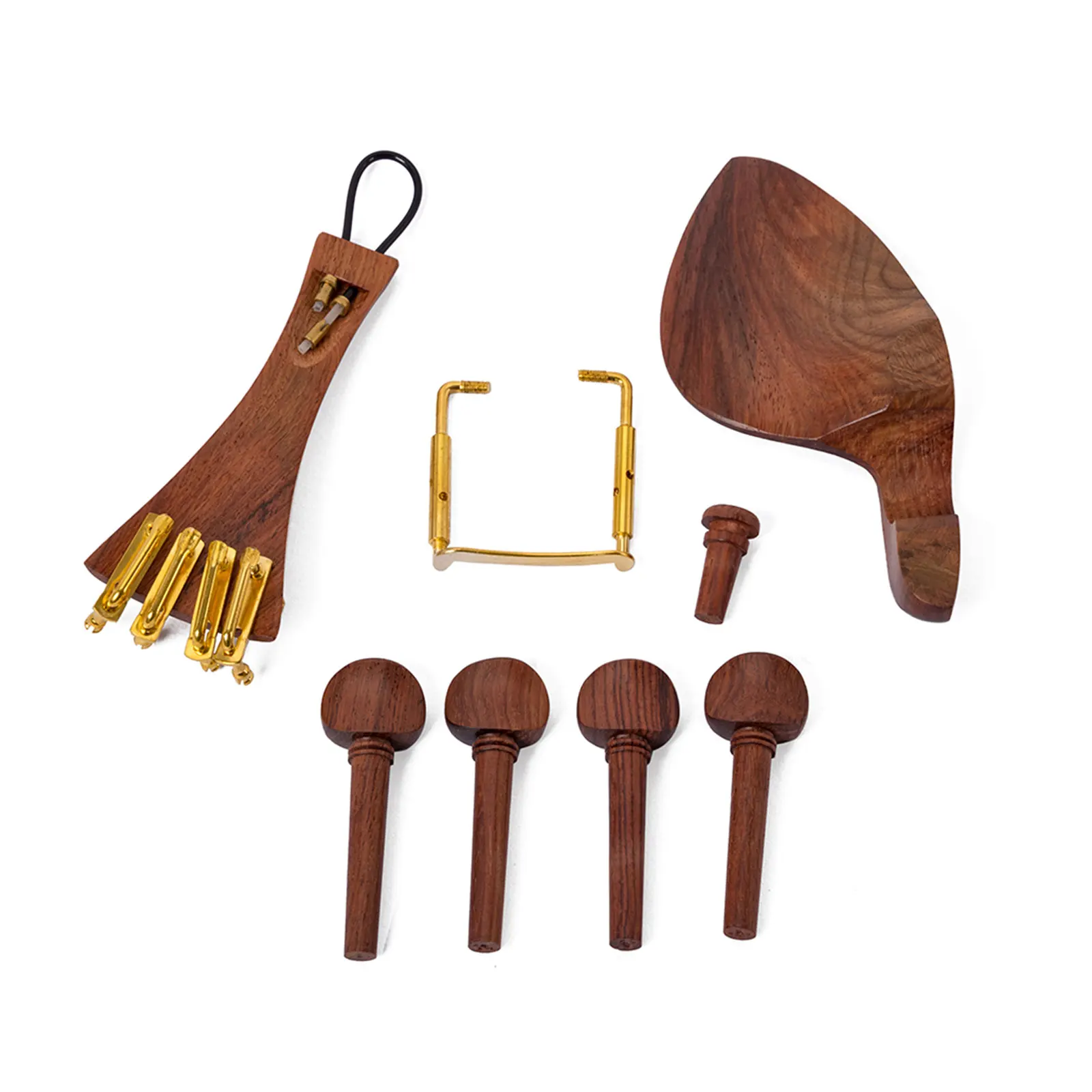 

Red Solid Wood Violin Parts Set with 4 Pegs, 4 Fine Tuners, 1 Tailpiece, 1 Chin Rest, 1 Chin Rest Clamp, 1 End Pin, 1 Tail Gut