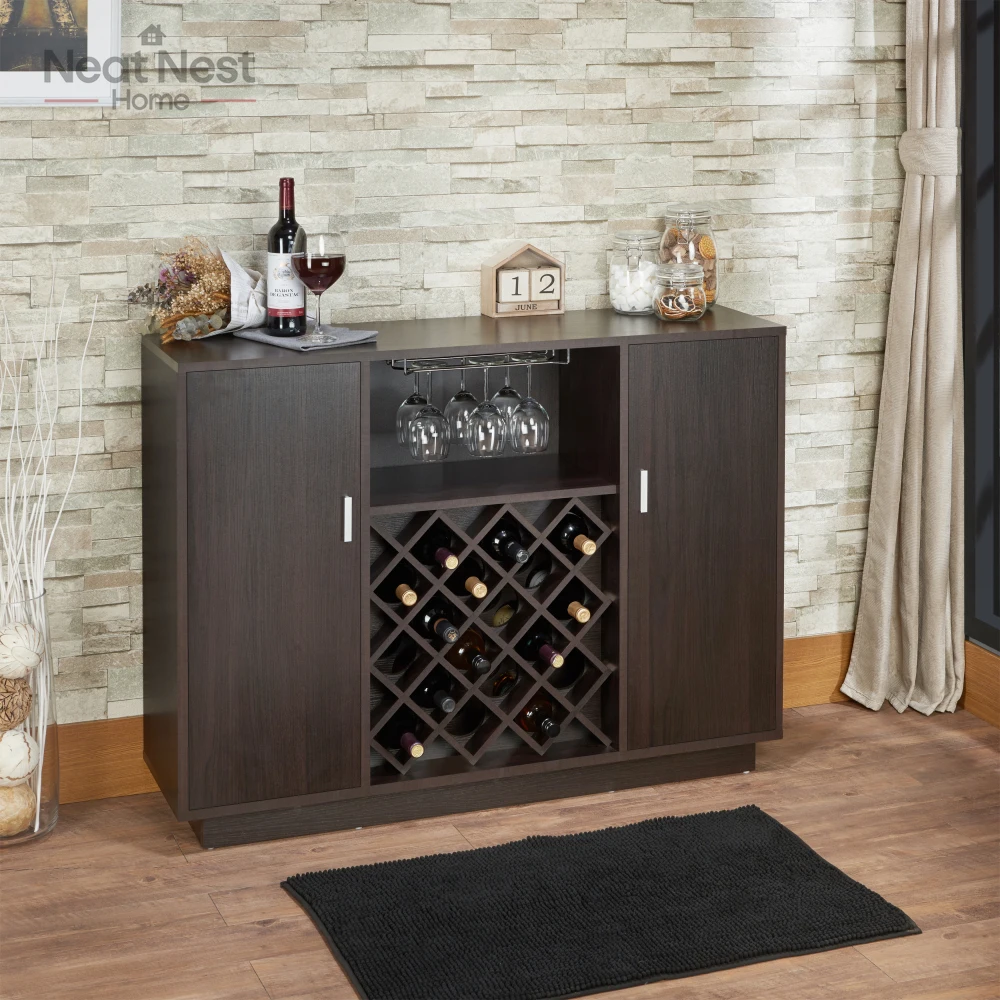 

2-Door rectangular Wine Cabinet ,Stemware Glass Rack, Ample Space for Storage Wine and Glasses, wooden frame finish,Espresso
