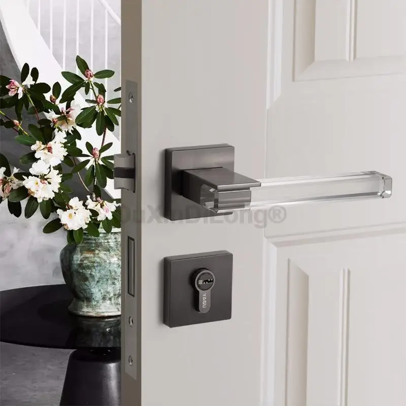 1PCS Modern Crystal Mute Room Door Lock Handle Interior Door Lock Gate Lock Furniture Hardware Bedroom Entrance Split Lock ZO01