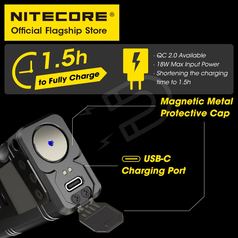 NITECORE TM12K Tactical Flashlight Powerful USB-C Rechargeable Super Bright 18W QC Searchlight CREE XHP50, 21700 Li-ion Battery