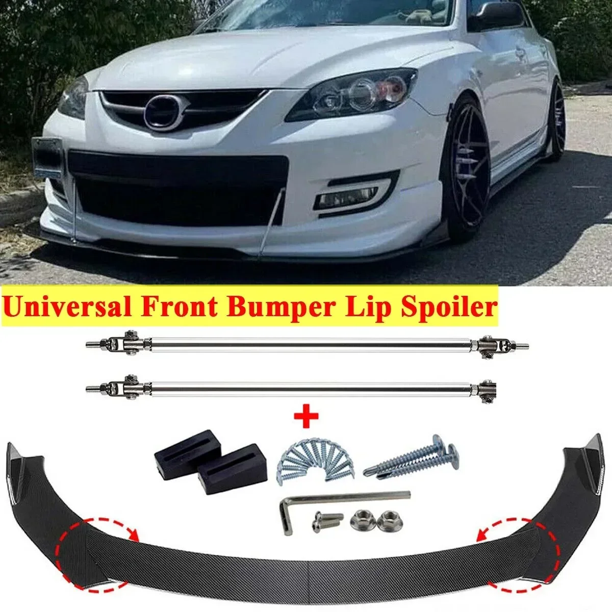 Universal Front Bumper Lip For Mazda 5 6 CX-3 CX-5 MX-3 Side Spoiler Splitter Body Kit Guards + 15CM Strut Rod Car Accessories