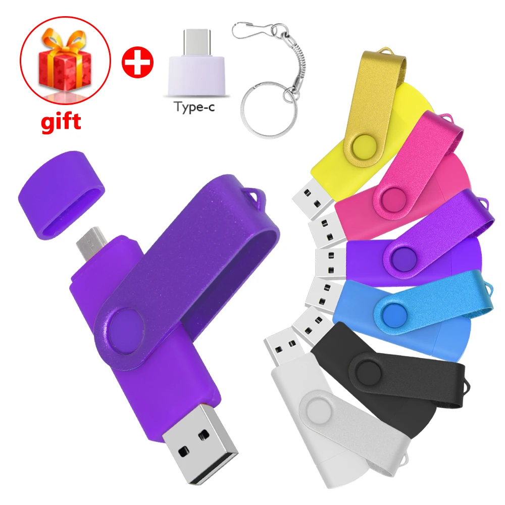 High Speed OTG Usb Flash Drive Metal Pen Drive 8GB 16GB 32GB 64GB 128GB 256GB Pendrive 2 in 1 Dual Plug Micro USB Stick