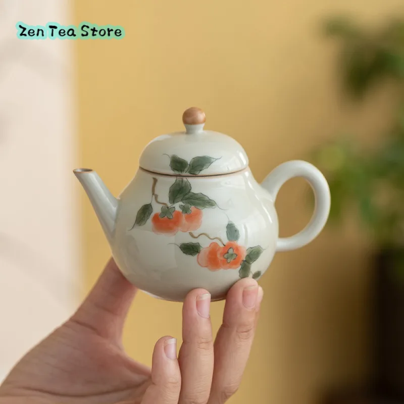 Ice Table Under Glaze Color Hand-painted Autumn Persimmon Teapot Traveler Convenient Ceramic Tea Infuser Set Pear Pot