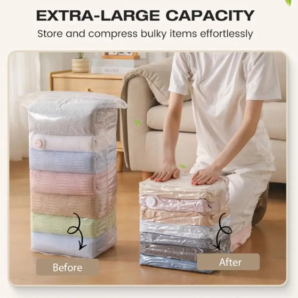 Press & Seal Vacuum Storage Bags Space Saving Compression Desig No-Pump Vacuum Bags Reusable Cube Compression Clothes Organizer