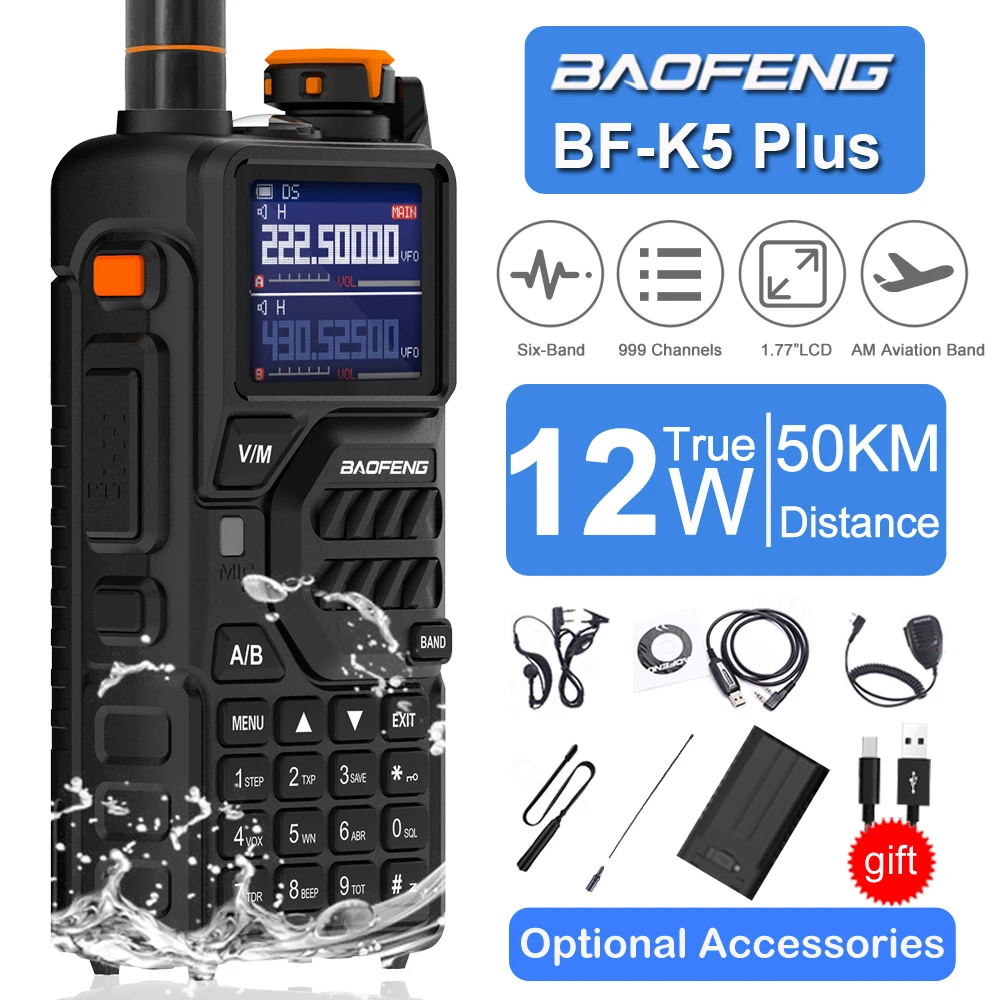 Baofeng UV-K5 Plus Walkie Talkie 12W High Power AM FM Two Way Radio Full Band LCD 999CH Portable Handheld Hunting Call Equipment