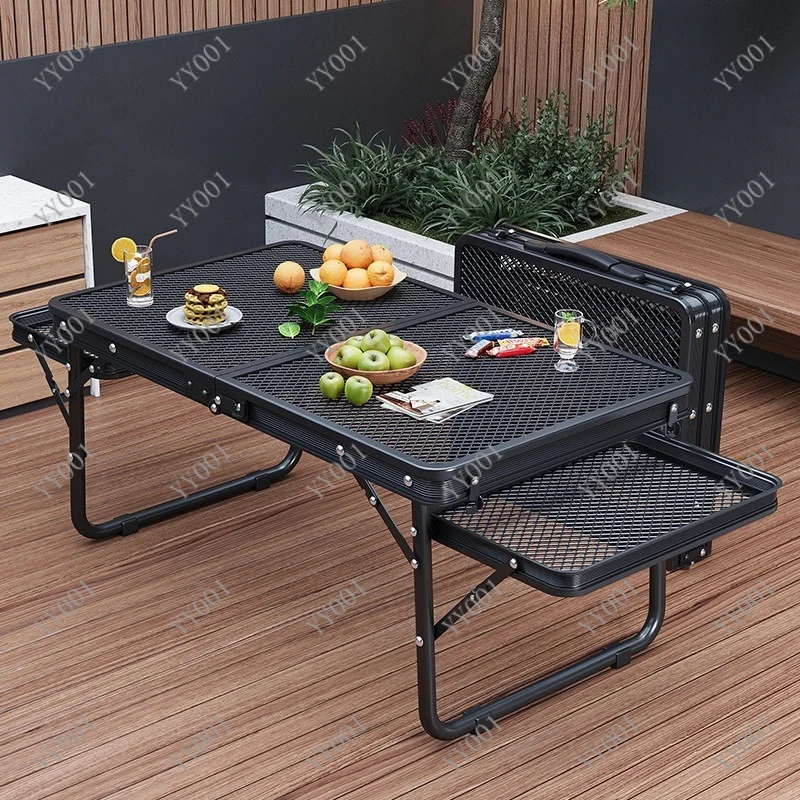 Portable Folding Camping Table Aluminum Alloy Mesh Liftable Waterproof Anti-scald for Outdoor Picnic