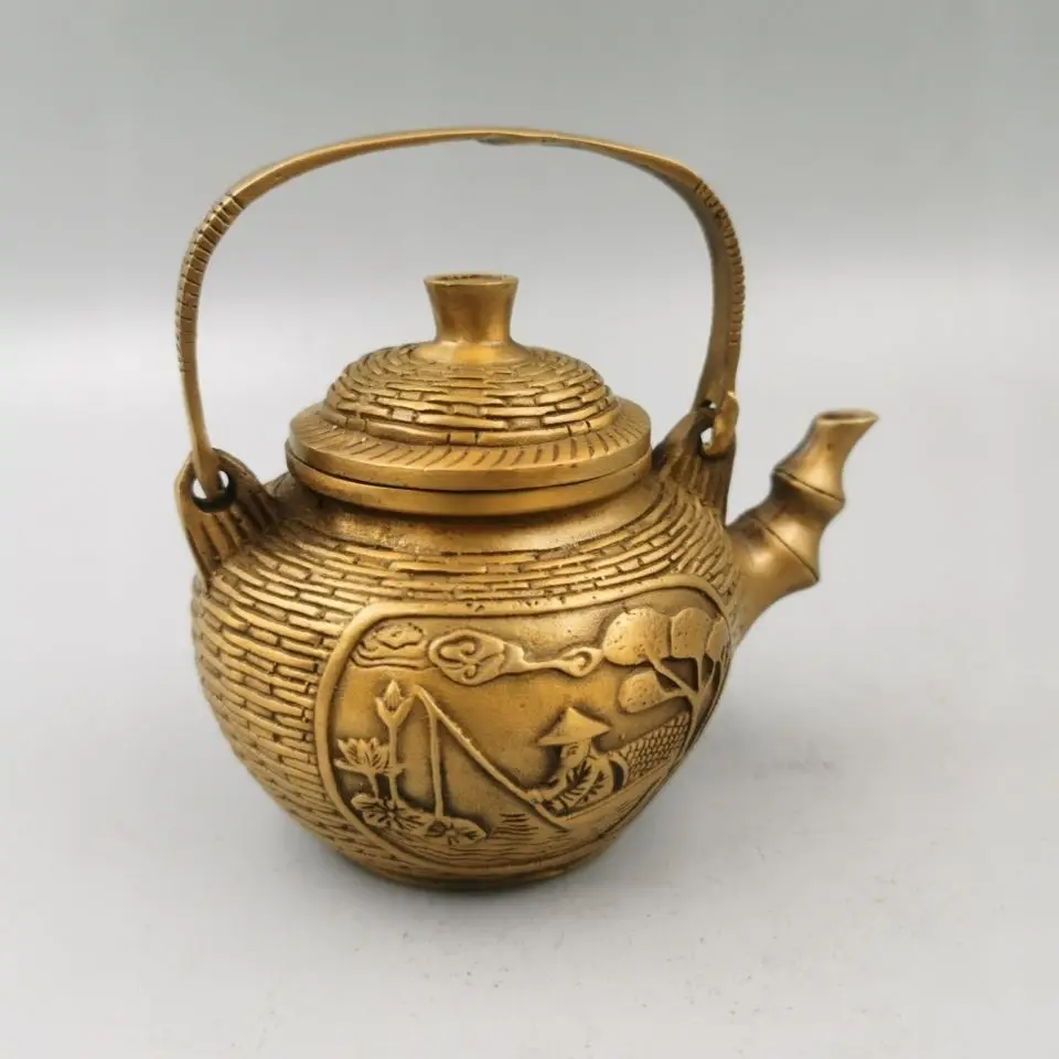 Retro Fisherman's bamboo weaving Teapot Ornament Decoration Tea Pet Figurines Desk Decor Accessories