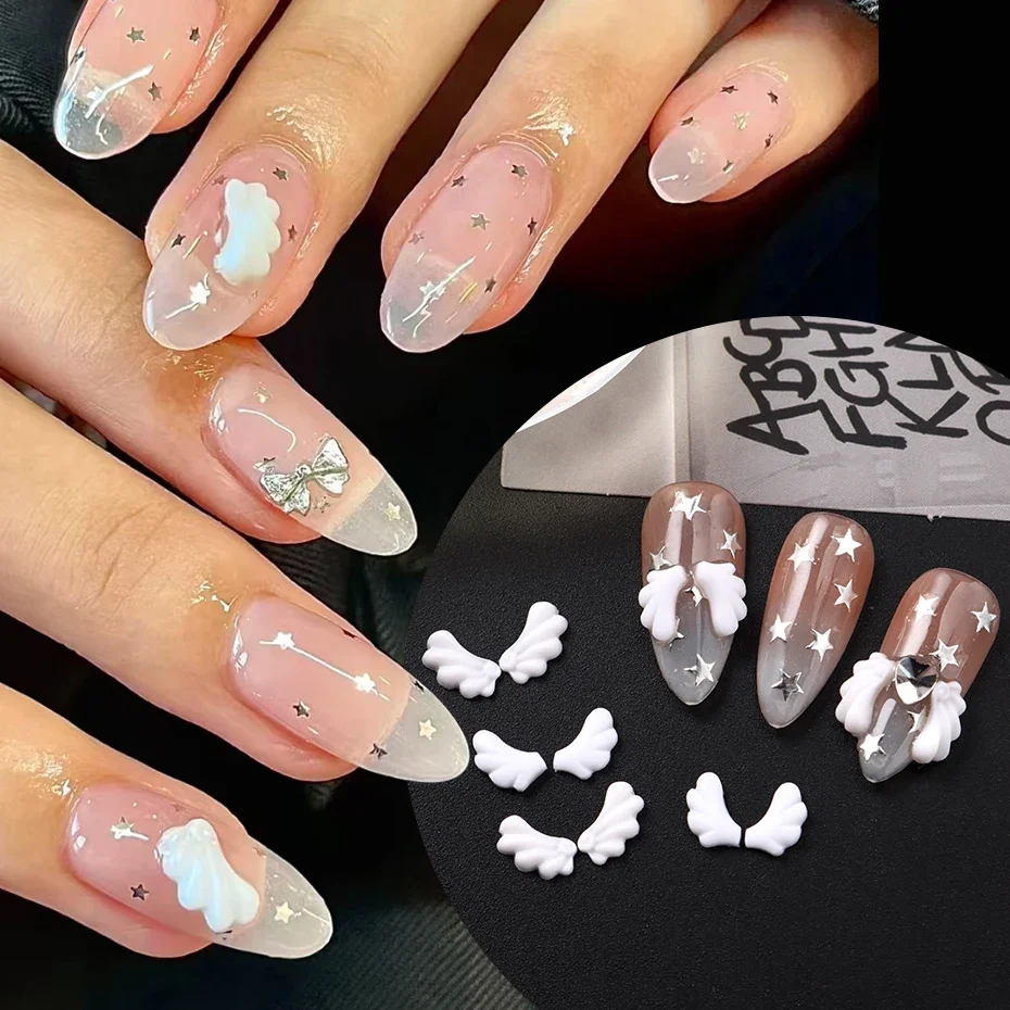 

100 pcs Elegant Cartoon White Wing Nail Charms Y2K Cute Angle Wing Nail Design Halloween DIY Manicure Nail Supplies Decoration