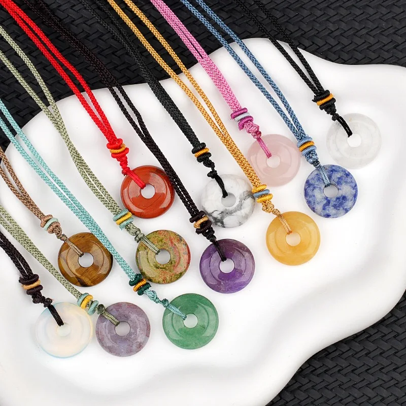 Natürliche Tigerauge-Amethyst-Stein-Halskette Unisex Handgefertigte Geflochtene Schnur Verstellbar Positiv-Energie-Heilung Hals-Accessoire